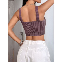 Women'S Spaghetti Strap Knit Crop Cami- Top Striped Sleeveless Camisole Tops Brown M