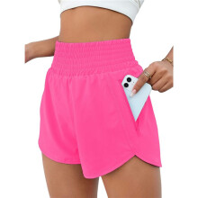 Women'S Athletic Shorts High Waisted Running Shorts Pocket Sporty Short Gym Elastic Workout Shorts Rose Red L