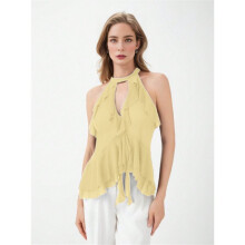 Women'S Halter Neck Ruffled Camisole Yellow M