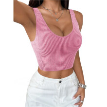 Women'S Spaghetti Strap Knit Crop Cami- Top Striped Sleeveless Camisole Tops XL