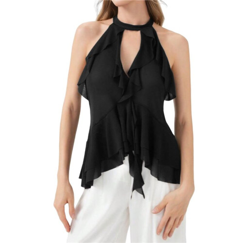 Women'S Halter Neck Ruffled Camisole Black L