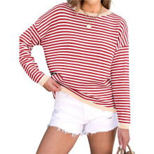 Womens Sweaters Long Sleeve Crew Neck Color Block Striped Casual Knitted Pullover Tops Red M