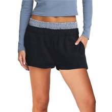 Women'S Sweat Shorts Casual Summer Stitched Plaid Waistband High Waist Running Lounge Shorts with Pockets Black L