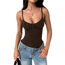 Womens U Neck Adjustable Spaghetti Strap Tight Tank Tops Casual Workout Basic Camisole Tops Brown L