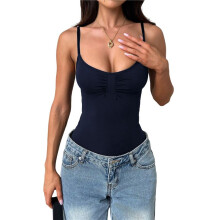 Womens U Neck Adjustable Spaghetti Strap Tight Tank Tops Casual Workout Basic Camisole Tops Navy S