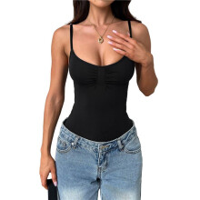 Womens U Neck Adjustable Spaghetti Strap Tight Tank Tops Casual Workout Basic Camisole Tops Black L