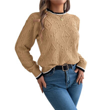 Sweaters for Women Striped Trim Drop Shoulder Sweater Sweaters Khaki S