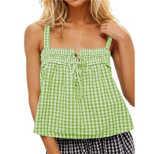 Women Y2k Tank Top Spaghetti Strap Peplum Camisole Sleeveless Tie Front Ruffle Hem Top Streetwear Emerald Green XL