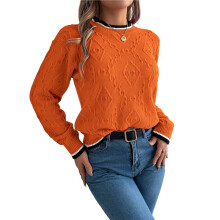 Sweaters for Women Striped Trim Drop Shoulder Sweater Sweaters Orange Color S