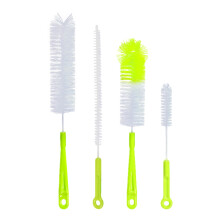 Baby Bottle Brush Set of 4, Long Handle Soft Flexible Bristles for Easy Deep Cleaning, Green