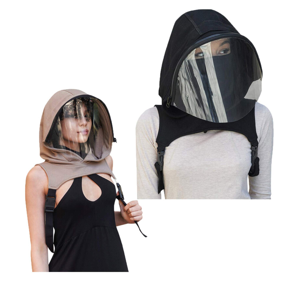 Adults Transparent Face Shield Hood With Clear Visor, Breathable Reusable Full Face Cover For Dust Protection (Beige Black) 9351714838351