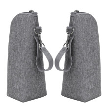 2Pcs Insulated Baby Bottle Bag with Dual Bottle Capacity, Thermal Cooler for Travel and Daycare Gray