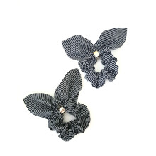 Soft Fabric Hair Scrunchies for Women Black and Blue Ponytail Holders Gentle Hair Protection