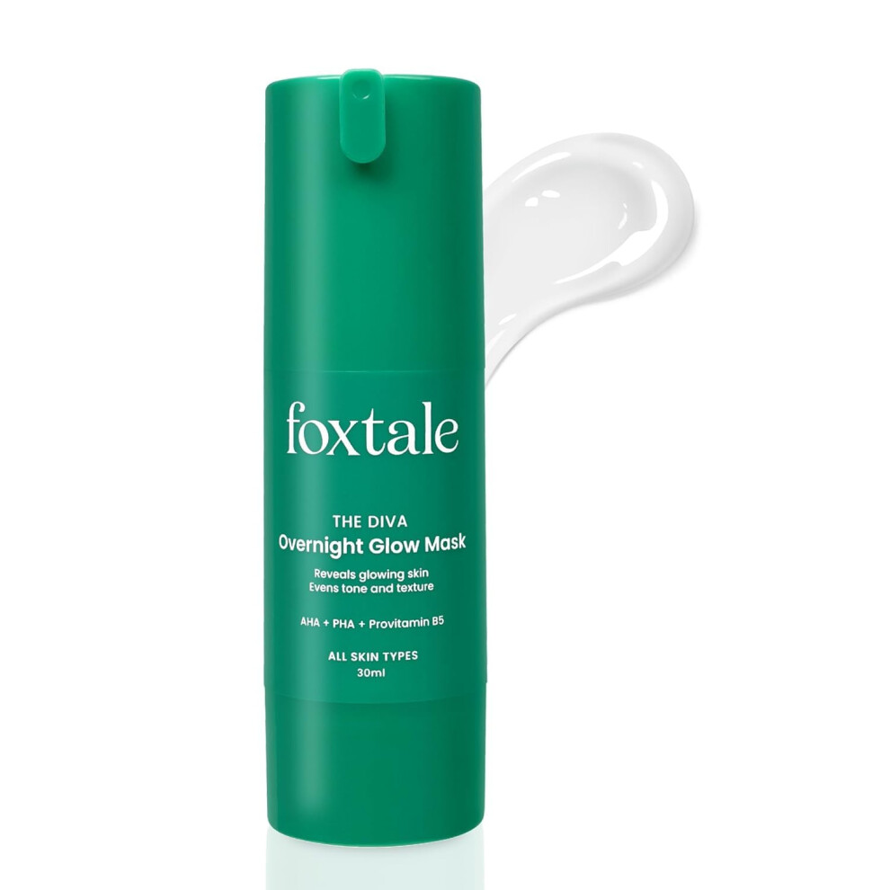 Overnight Glow Mask with 4% Glycolic and 3% Lactic Acid, Gentle Exfoliating and Hydrating Treatment, 30ml