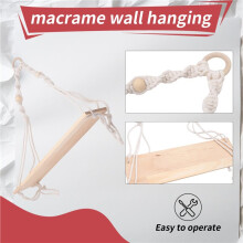 Macrame Wall Hanging Shelf - Boho Wood Wall Shelves with Wood Beads, Farmhouse Floating Shelf Rustic Hanging Plant Shelf