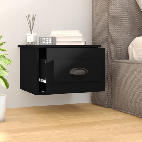 Berkfield Wall-mounted Bedside Cabinet Black 41.5x36x28cm 2