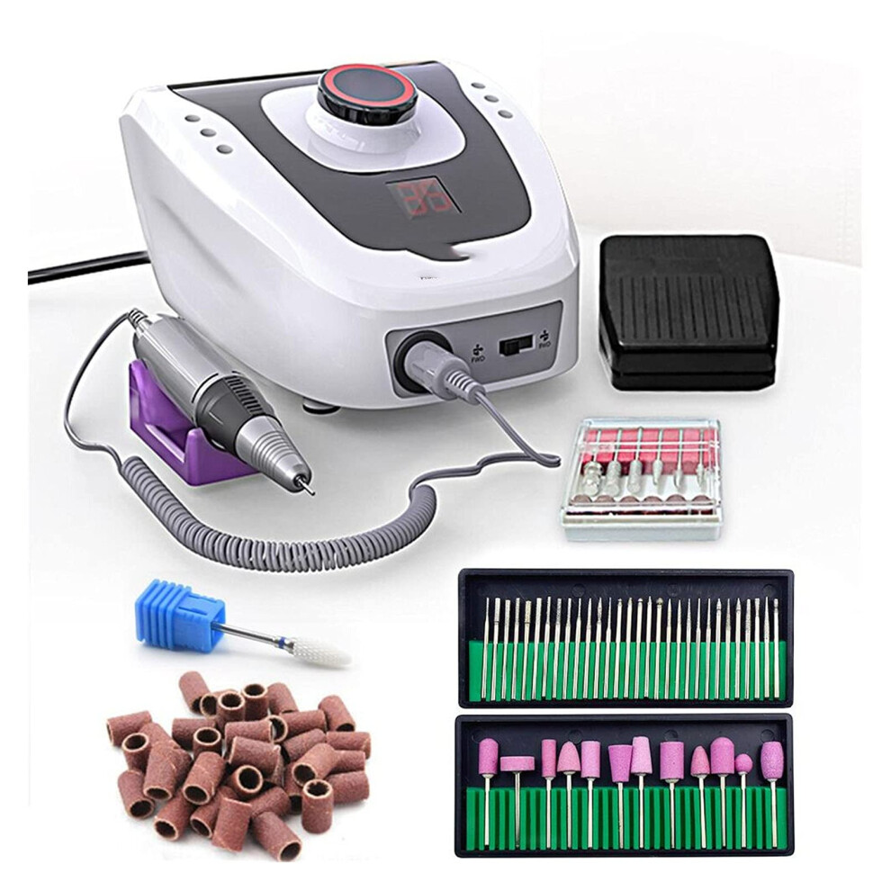 32W 35000RPM Professional Electric Nail Drill Kit for Acrylic and Gel Nails with LED Display and Foot Pedal