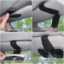 Magnetic Leather Sunglass Holder for Car, Sunglasses Clip for Car Visor, Auto Interior Accessories Universal (Black)