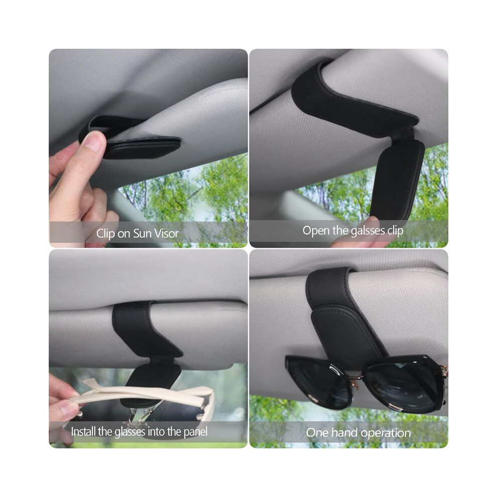 Magnetic Leather Sunglass Holder For Car, Sunglasses Clip For Car Visor, Auto Interior Accessories Universal (Black) Black 6033381163310
