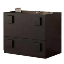 Modern Side Table Dual Drawer Storage Wooden Nightstand Black Square Design for Bedroom or Living Room