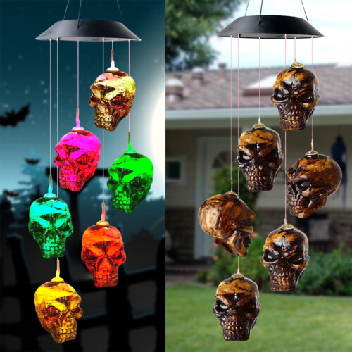 Halloween Solcellsdriven Vindklocka LED-ljusslinga med Skull