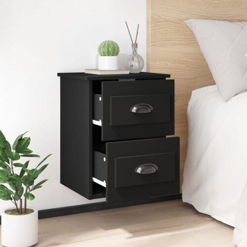 Berkfield Wall-mounted Bedside Cabinet Black 41.5x36x53cm 2