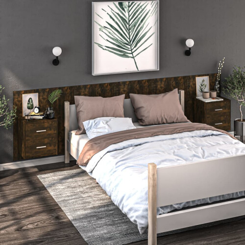Berkfield Wall-mounted Bedside Cabinet Smoked Oak 2