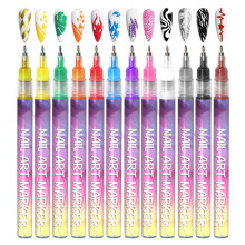 12 Colors Nail Art Pens Set, Vibrant Pigmented Fine Tip Nail Art Markers for Acrylic and Gel Nails