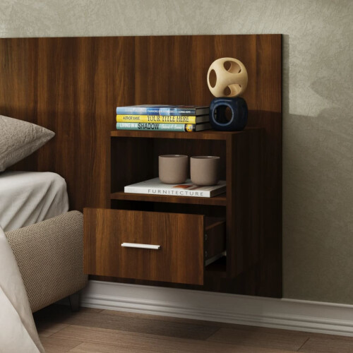 Berkfield Wall-mounted Bedside Cabinet Brown Oak 2