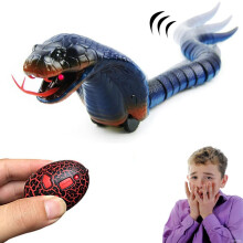 Realistic RC Snake Toy for Kids, 17' Rechargeable Remote Control Cobra with Retractable Tongue and Swinging Tail, Blue Halloween Gift