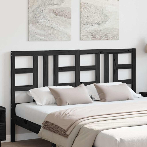 Berkfield Bed Headboard Black 146x4x100 cm Solid Wood Pine 2