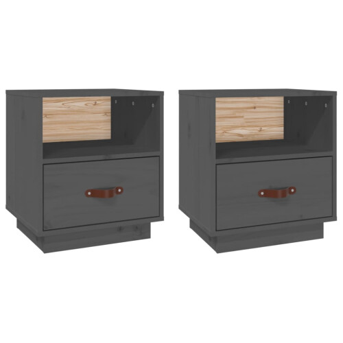 Berkfield Bedside Cabinets 2 pcs Grey 40x34x45 cm Solid Wood Pine 1