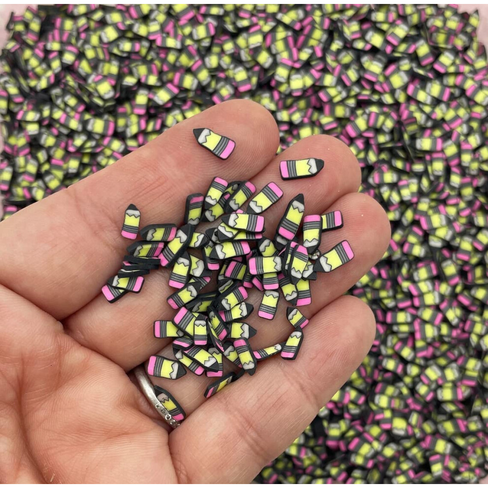 Yellow Cute Pencil Polymer Clay Sprinkles For Nail Art And Crafts, Kawaii Back To School Design, 15G Pack