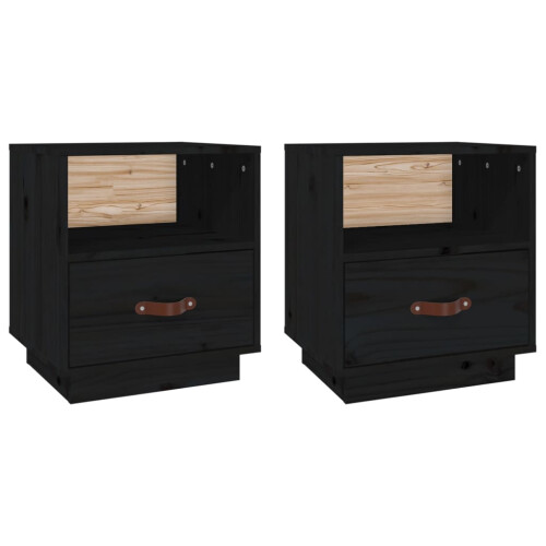 Berkfield Bedside Cabinets 2 pcs Black 40x34x45 cm Solid Wood Pine 1