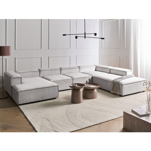 Beliani Modular Corner Sofa 5 Seater ARDAL Corduroy Off-White Left Hand 1