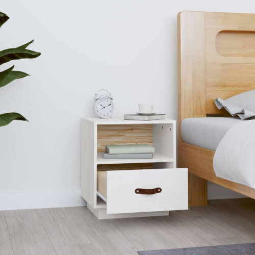 Berkfield Bedside Cabinet White 40x34x45 cm Solid Wood Pine 2