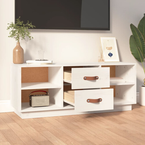 Berkfield TV Cabinet White 100x34x40 cm Solid Wood Pine 2