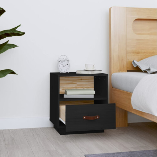 Berkfield Bedside Cabinet Black 40x34x45 cm Solid Wood Pine 2