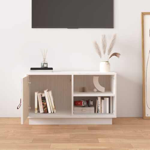 Berkfield TV Cabinet White 70x34x40 cm Solid Wood Pine 2