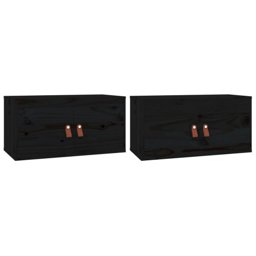 Berkfield Wall Cabinets 2 pcs Black 60x30x30 cm Solid Wood Pine 1
