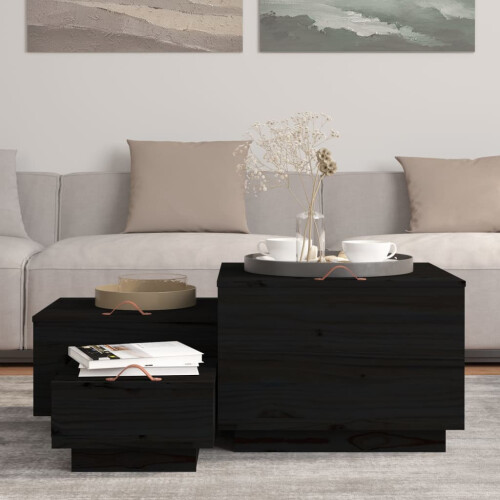 Berkfield Storage Boxes with Lids 3 pcs Black Solid Wood Pine 2