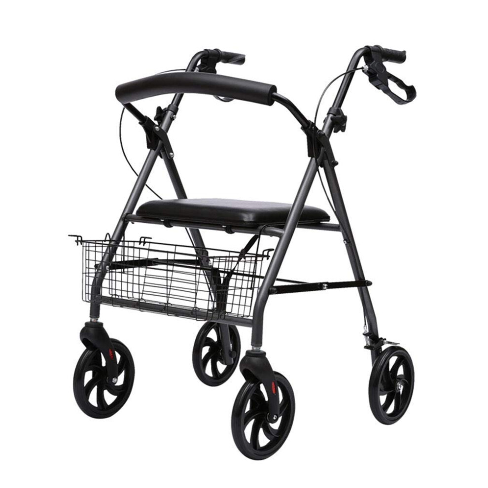 Bariatric Rollator Walker for Seniors, Heavy Duty Folding Walker with Leather Seat, Brakes and Basket