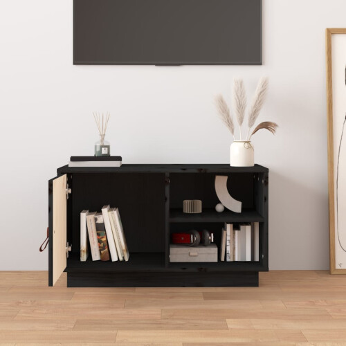 Berkfield TV Cabinet Black 70x34x40 cm Solid Wood Pine 2
