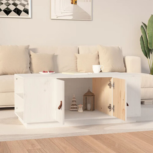 Berkfield Coffee Table White 100x50x41 cm Solid Wood Pine 2