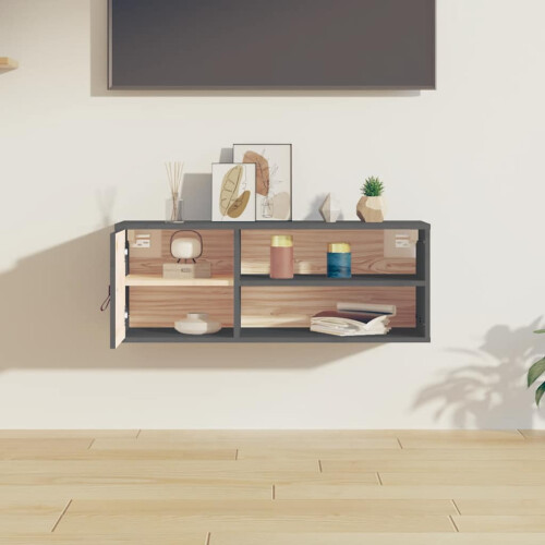 Berkfield Wall Cabinet Grey 80x30x30 cm Solid Wood Pine 2