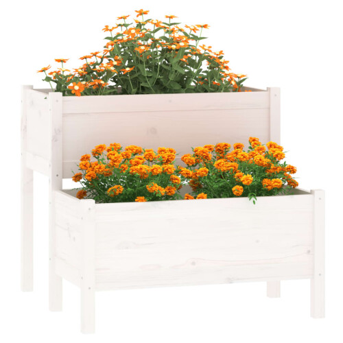 Berkfield Planter White 84.5x84x75 cm Solid Wood Pine 2