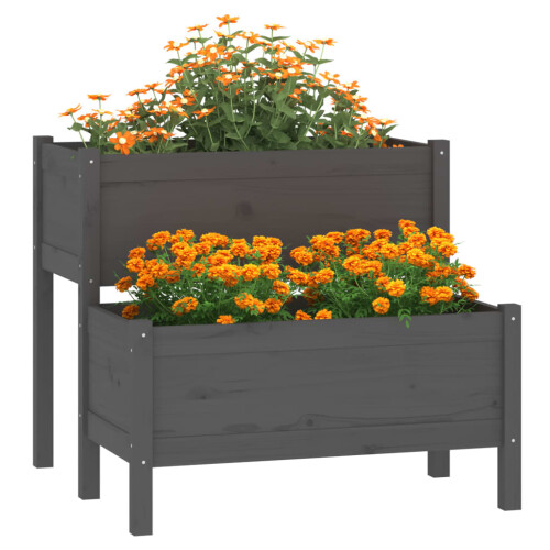 Berkfield Planter Grey 84.5x84x75 cm Solid Wood Pine 2