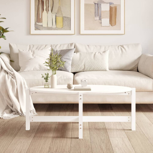 Berkfield Coffee Table White 118x63x45 cm Solid Wood Pine 2