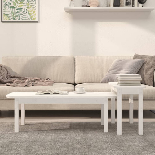 Berkfield 2 Piece Coffee Table Set White Solid Wood Pine 2