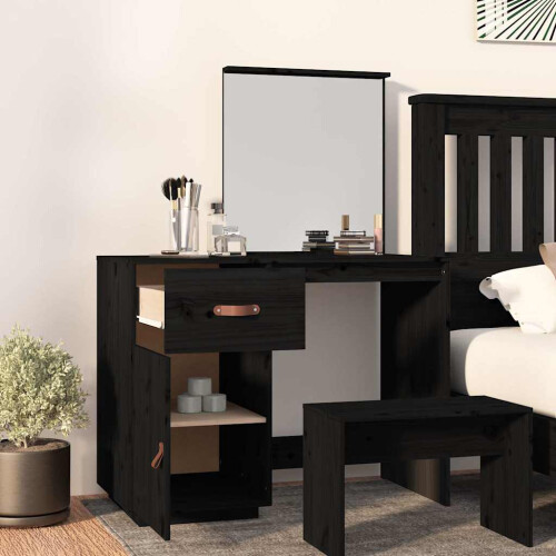 Berkfield Dressing Table Black 95x50x134 cm Solid Wood Pine 2